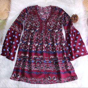 Socialite Maroon Floral Pattern Dress